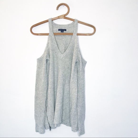 AE Women's Gray Cold Shoulder Zipper Sweater XS - Picture 4 of 8